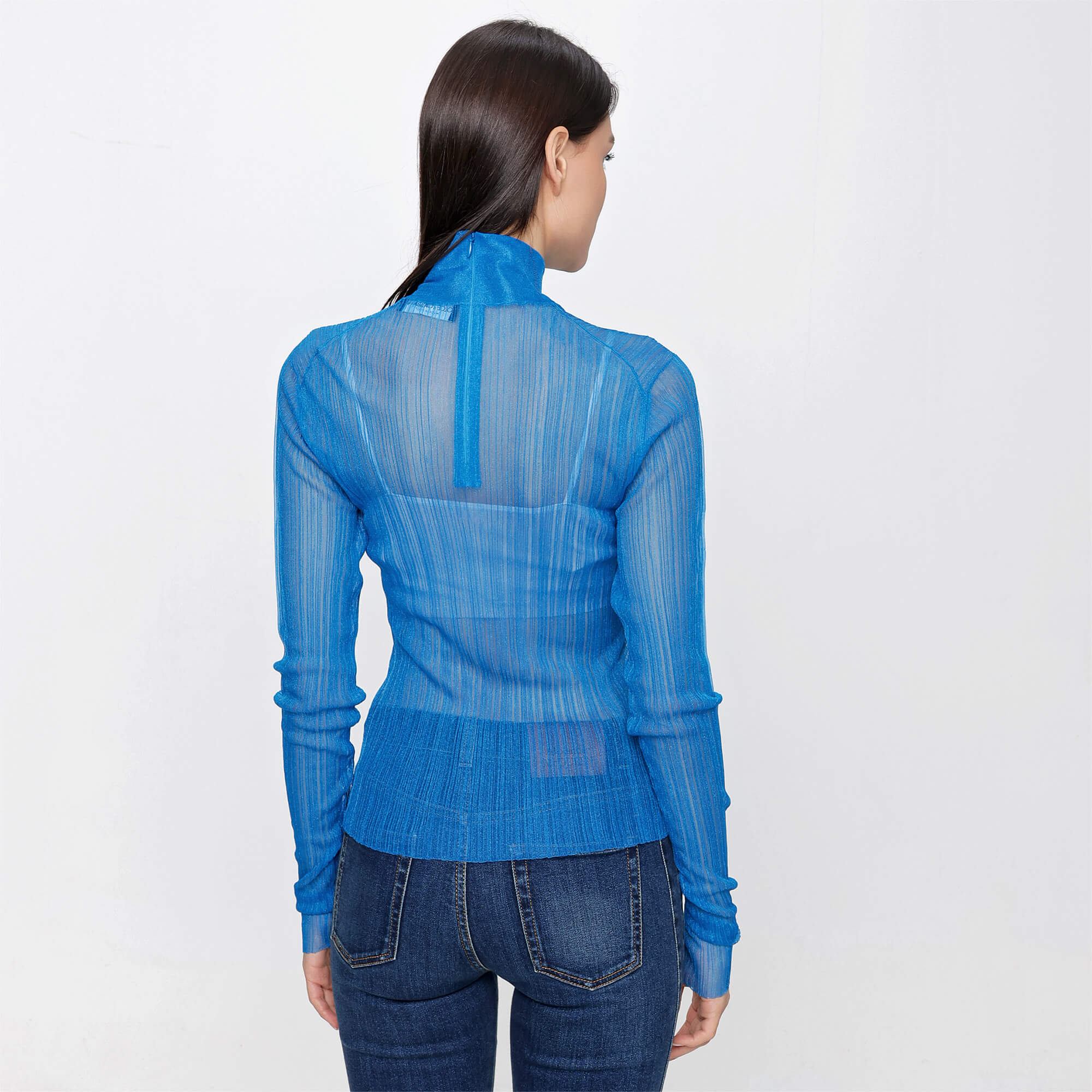 Fendi - Blue Zipped Detail Line Sheer Sweater